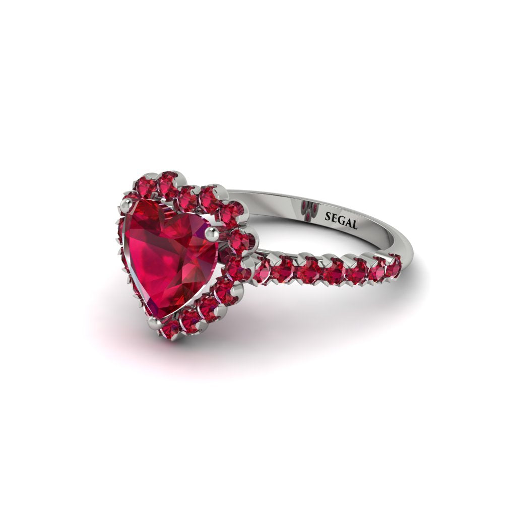 Halo Heart Ruby Pave Engagement Ring - Gail No. 57