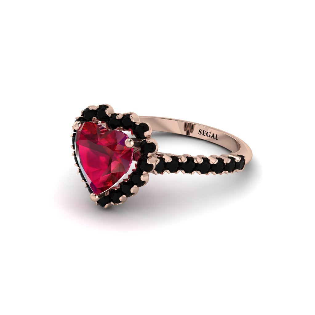 Halo Heart Ruby Pave Engagement Ring - Gail No. 41