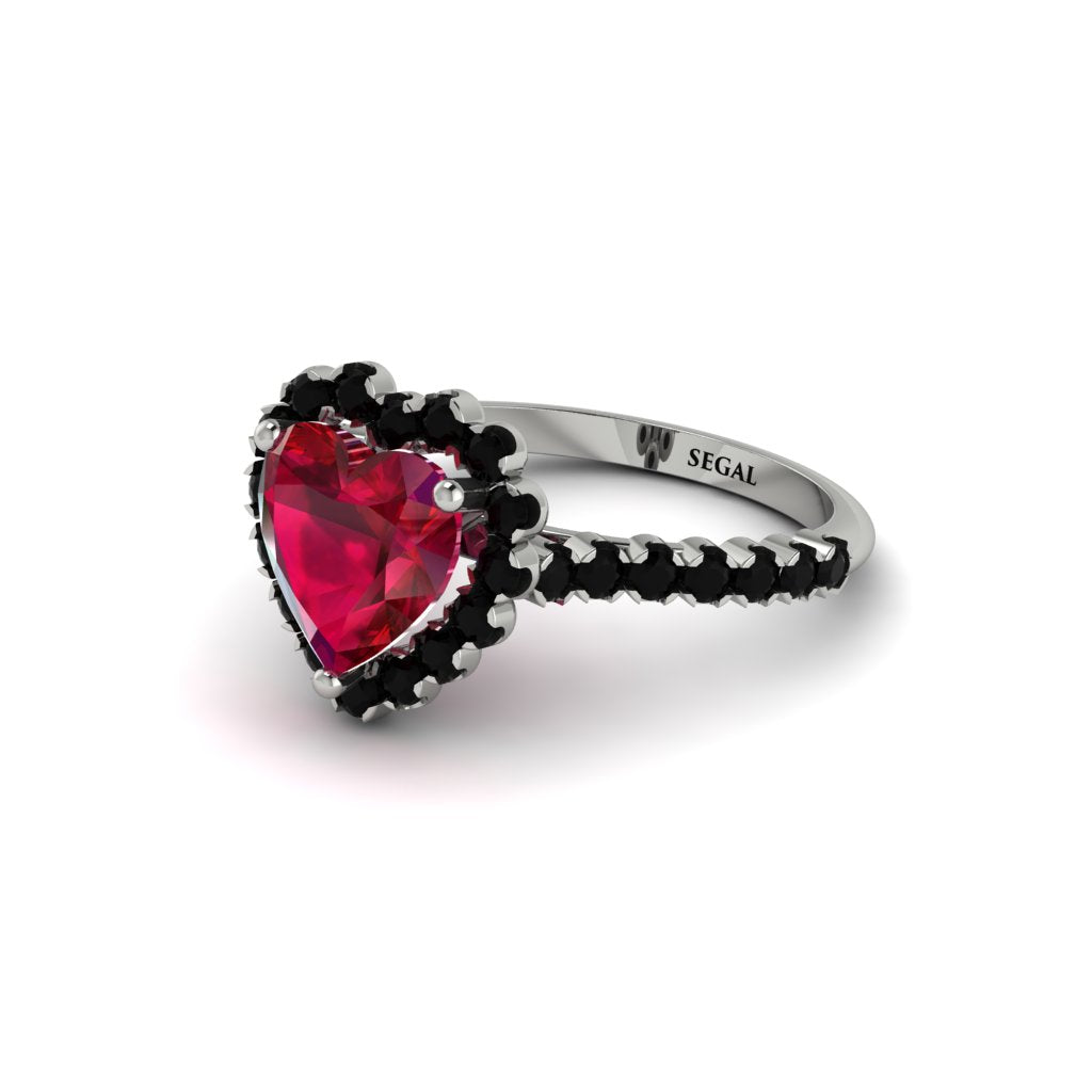 Halo Heart Ruby Pave Engagement Ring - Gail No. 42