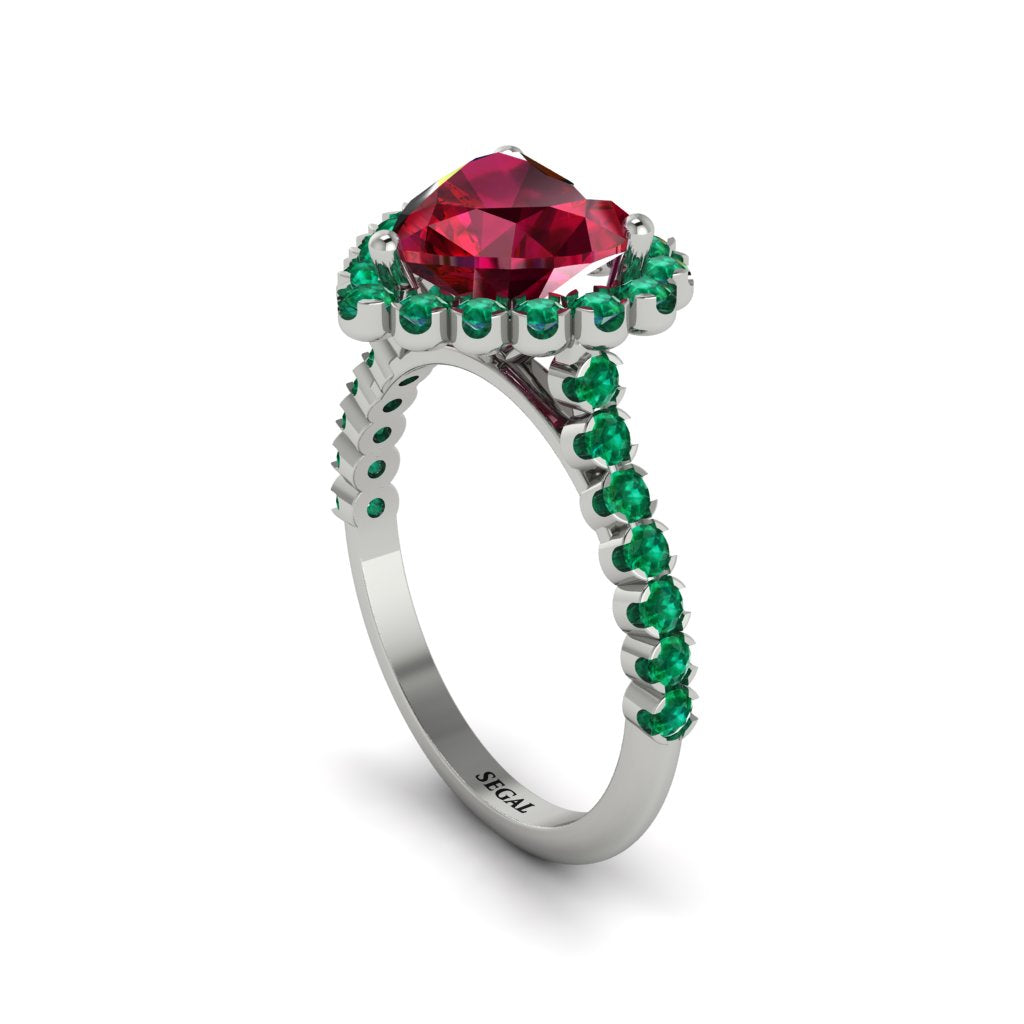 Halo Heart Ruby Pave Engagement Ring - Gail No. 27