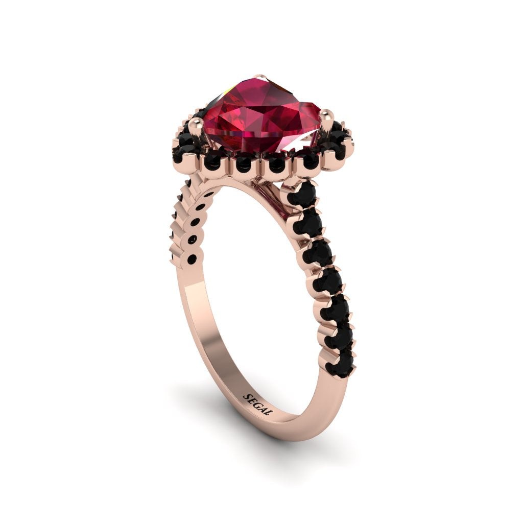 Halo Heart Ruby Pave Engagement Ring - Gail No. 41