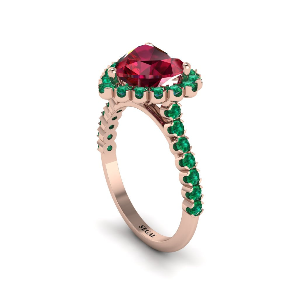 Halo Heart Ruby Pave Engagement Ring - Gail No. 26