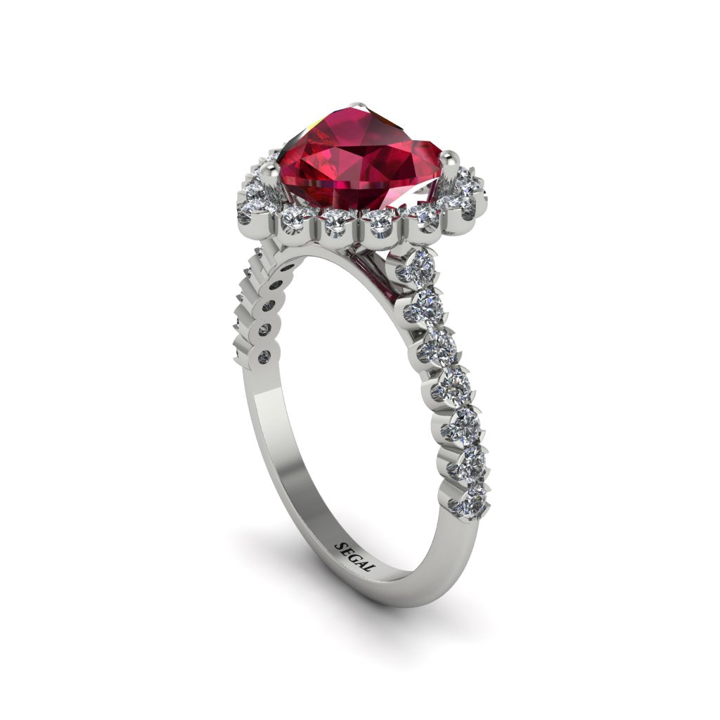 Halo Heart Ruby Pave Engagement Ring - Gail No. 12