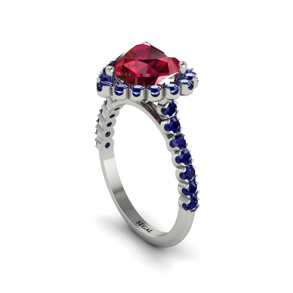 Halo Heart Ruby Pave Engagement Ring - Gail No. 72