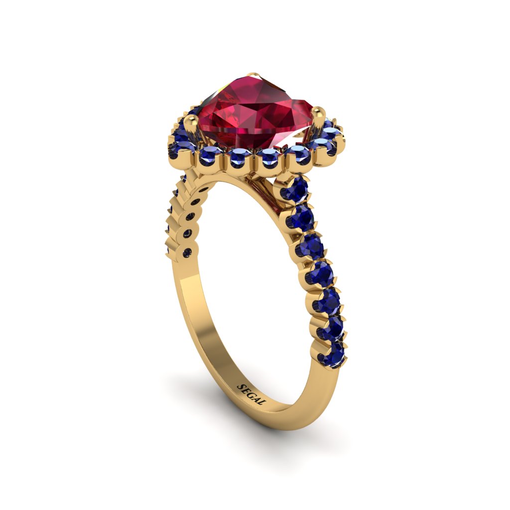 Halo Heart Ruby Pave Engagement Ring - Gail No. 70
