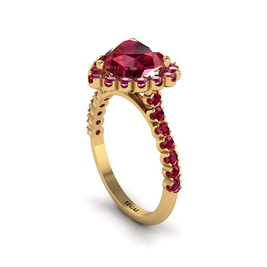 Halo Heart Ruby Pave Engagement Ring - Gail No. 55