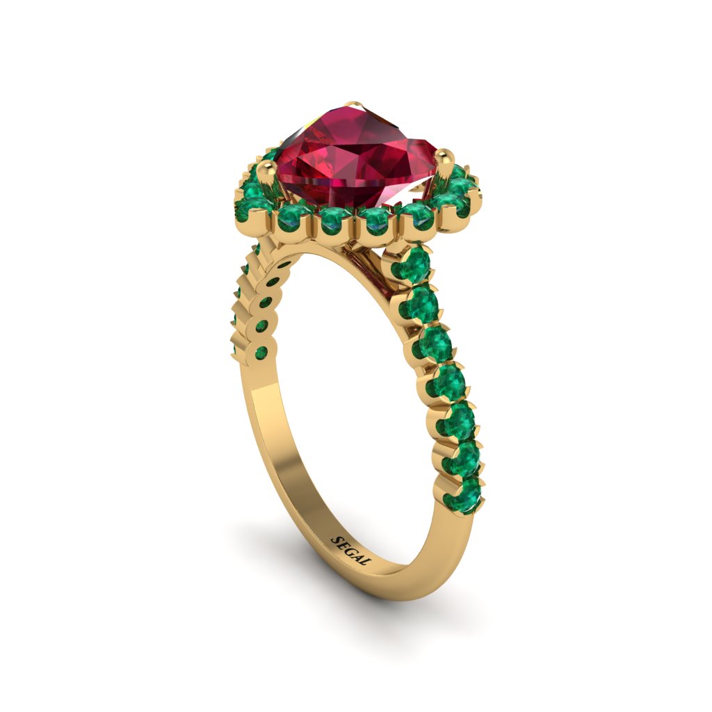 Halo Heart Ruby Pave Engagement Ring - Gail No. 25