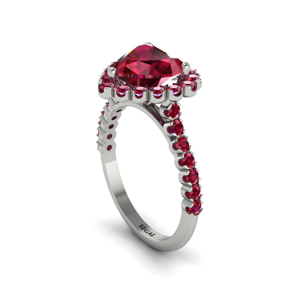 Halo Heart Ruby Pave Engagement Ring - Gail No. 57