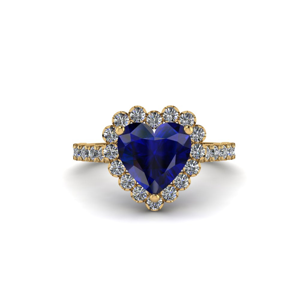 Halo Heart Sapphire Pave Engagement Ring - Gail No. 13
