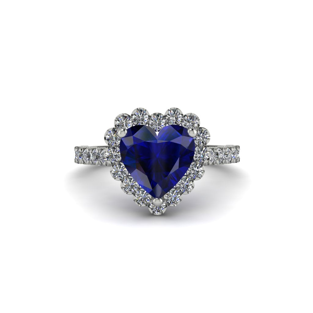 Halo Heart Sapphire Pave Engagement Ring - Gail No. 15