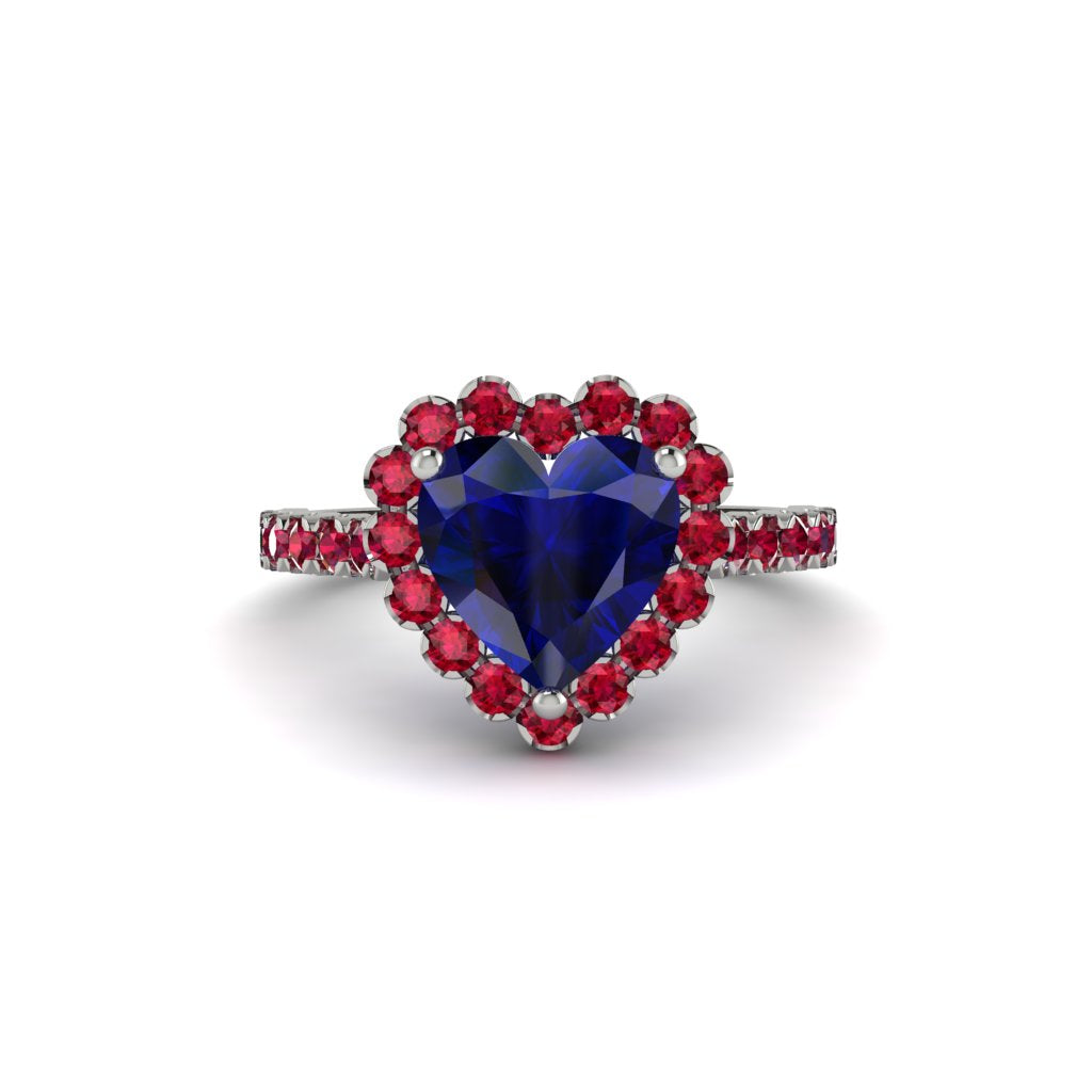 Halo Heart Sapphire Pave Engagement Ring - Gail No. 60