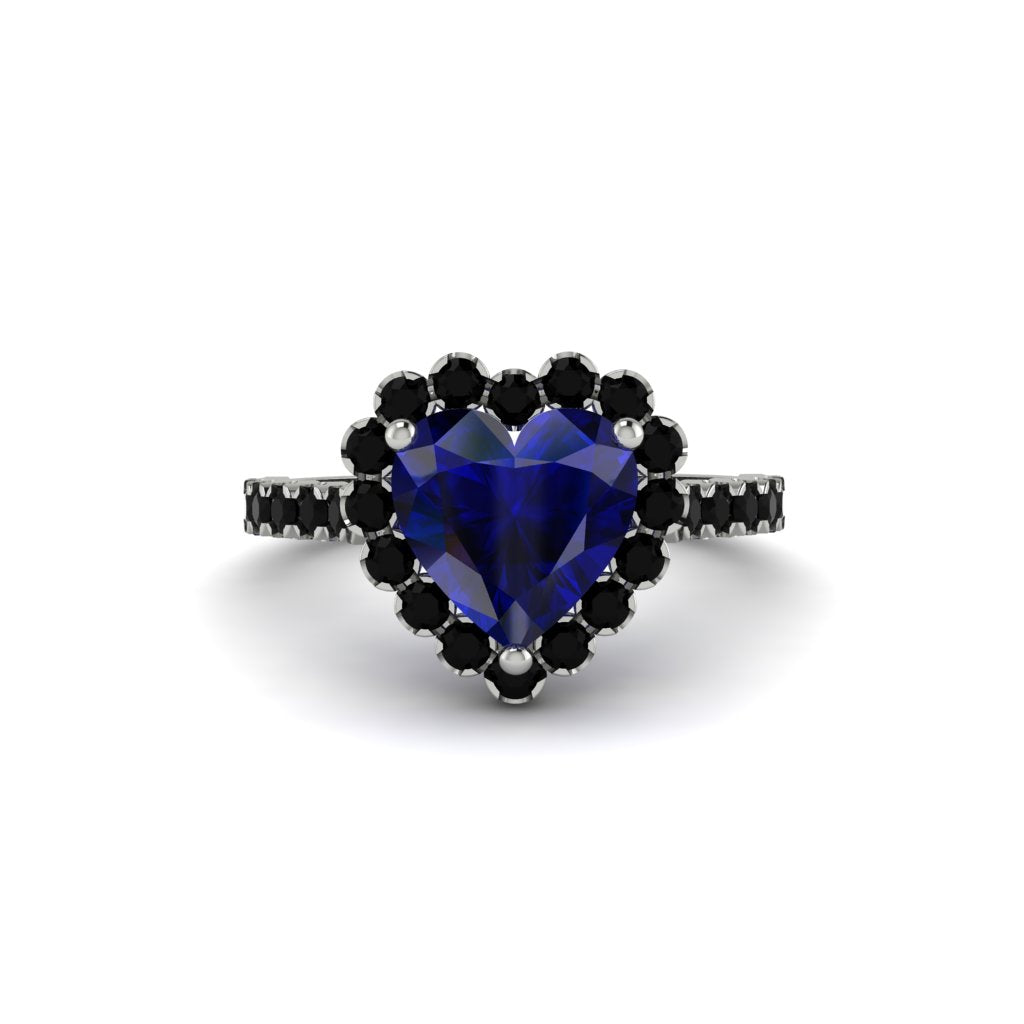 Halo Heart Sapphire Pave Engagement Ring - Gail No. 45