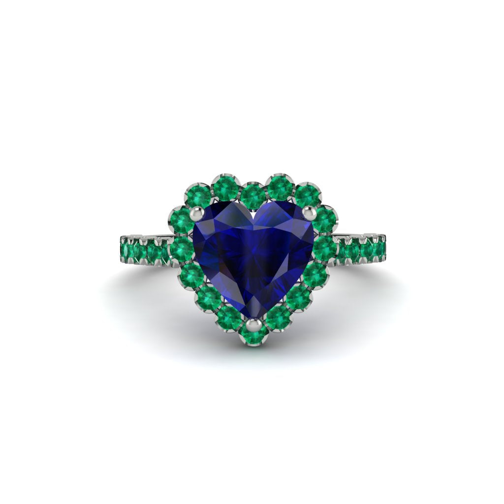 Halo Heart Sapphire Pave Engagement Ring - Gail No. 30