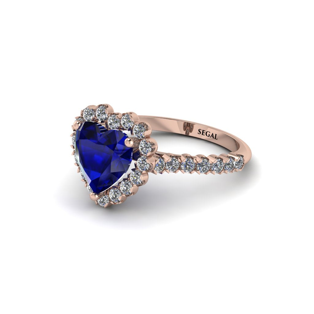 Halo Heart Sapphire Pave Engagement Ring - Gail No. 14