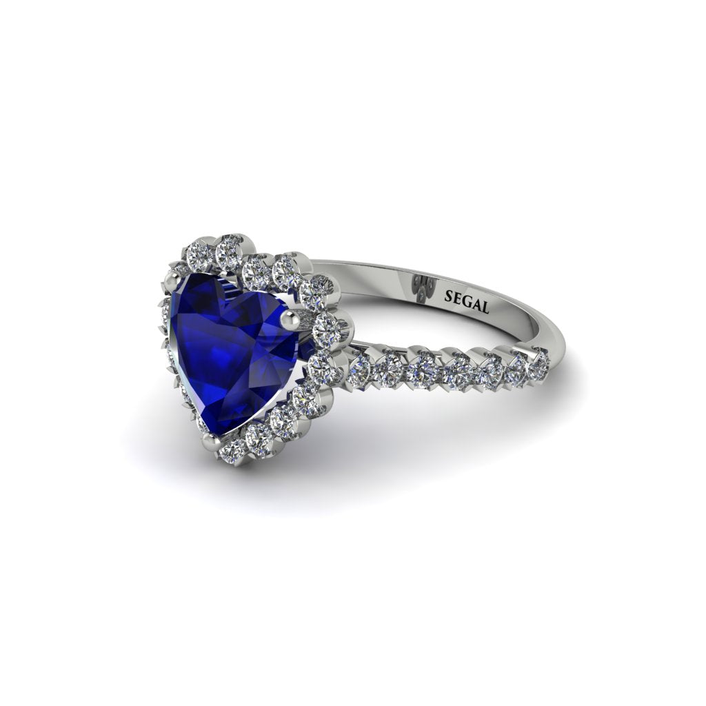 Halo Heart Sapphire Pave Engagement Ring - Gail No. 15