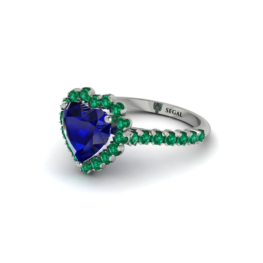 Halo Heart Sapphire Pave Engagement Ring - Gail No. 30