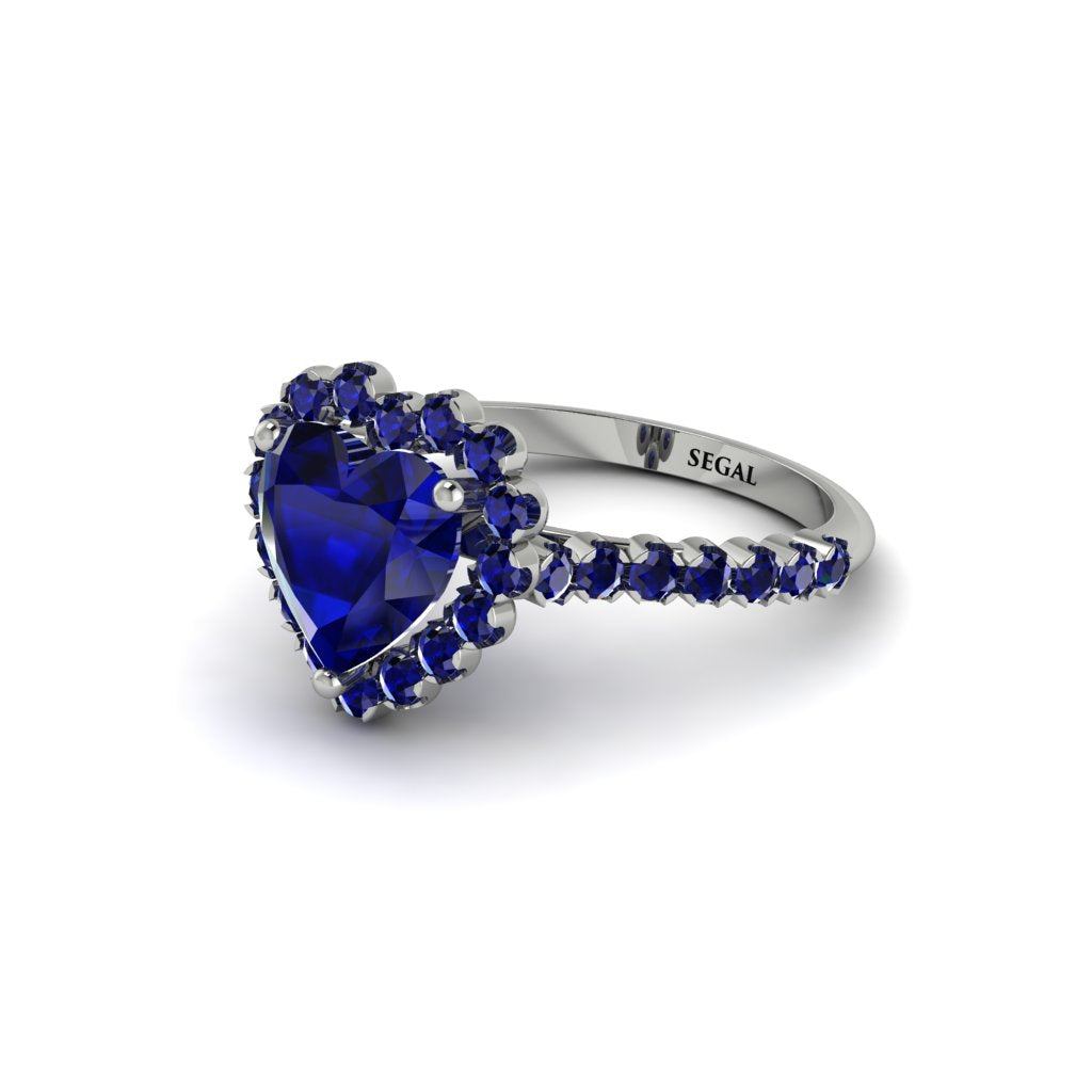 Halo Heart Sapphire Pave Engagement Ring - Gail No. 75