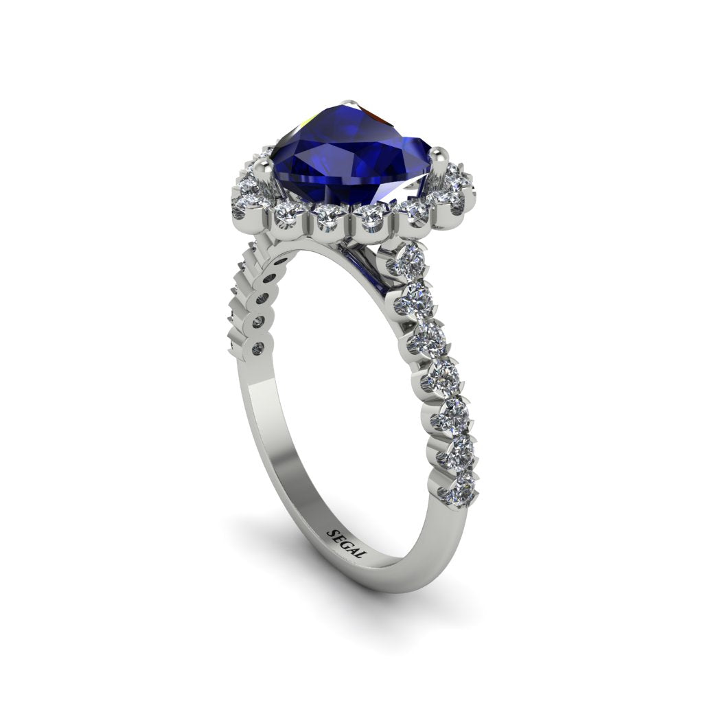 Halo Heart Sapphire Pave Engagement Ring - Gail No. 15
