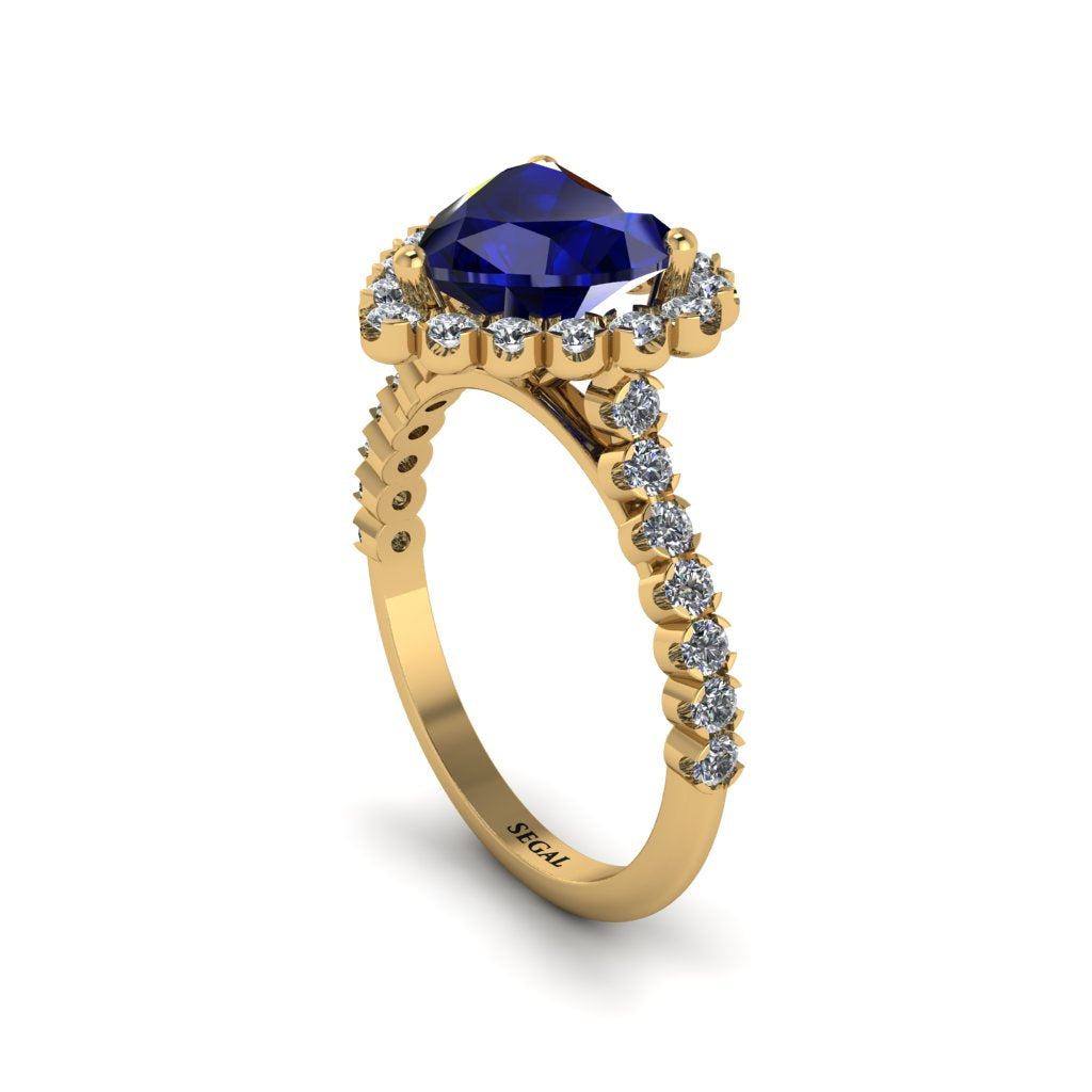 Halo Heart Sapphire Pave Engagement Ring - Gail No. 13