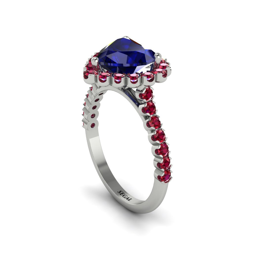 Halo Heart Sapphire Pave Engagement Ring - Gail No. 60