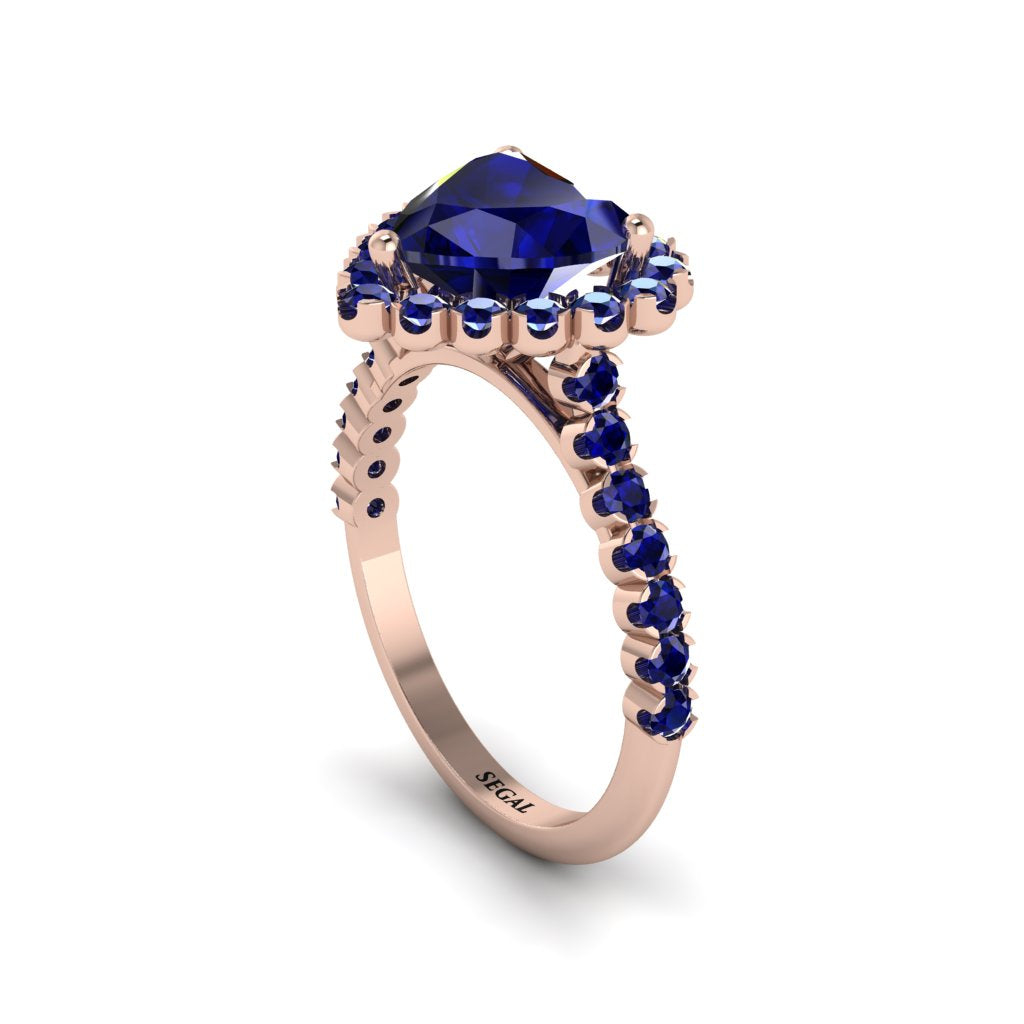 Halo Heart Sapphire Pave Engagement Ring - Gail No. 74