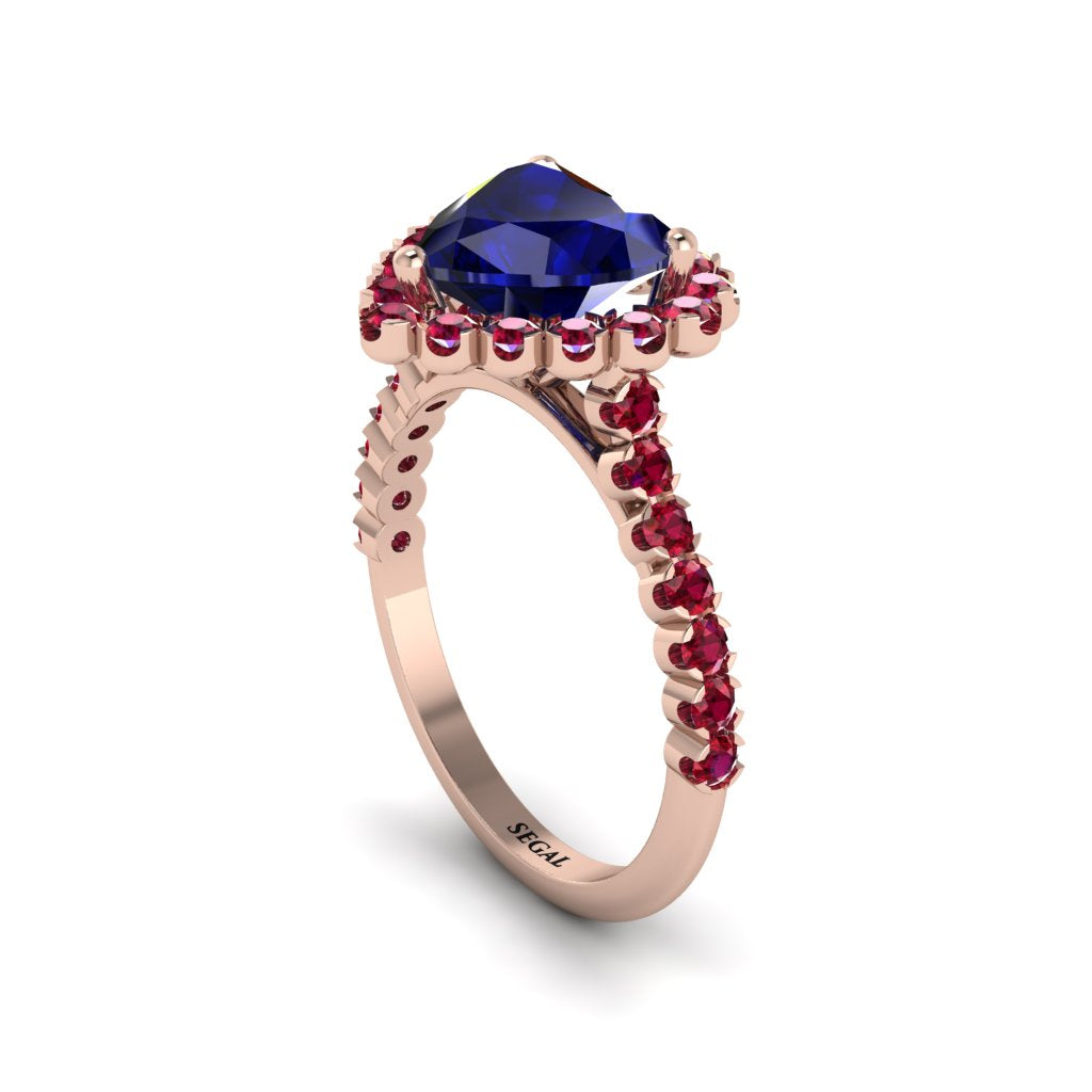 Halo Heart Sapphire Pave Engagement Ring - Gail No. 59