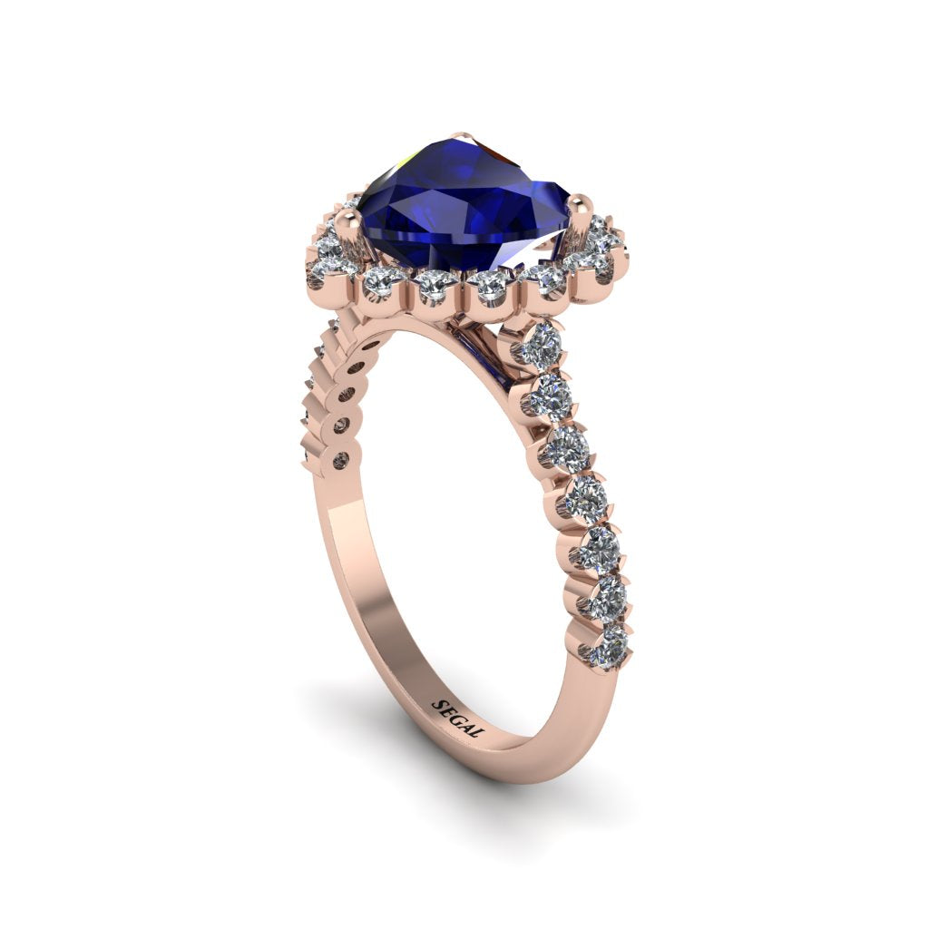 Halo Heart Sapphire Pave Engagement Ring - Gail No. 14