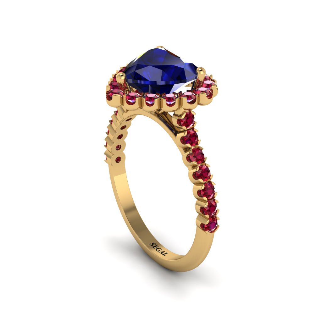 Halo Heart Sapphire Pave Engagement Ring - Gail No. 58