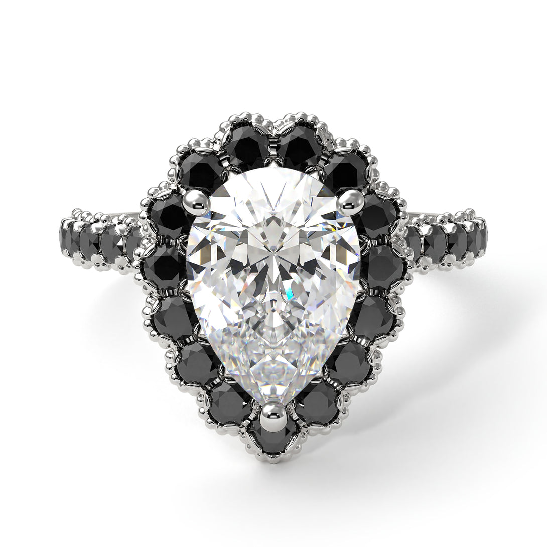 Halo Pear Diamond Pave Engagement Ring - Ingrid No. 33