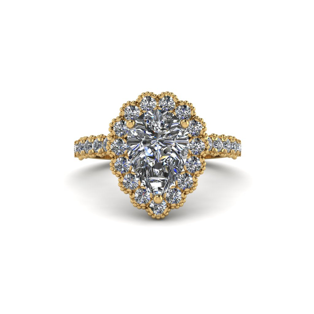 Halo Pear Diamond Pave Engagement Ring - Ingrid No. 1