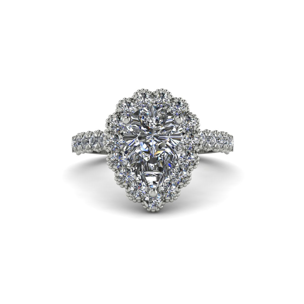 Halo Pear Diamond Pave Engagement Ring - Ingrid No. 3