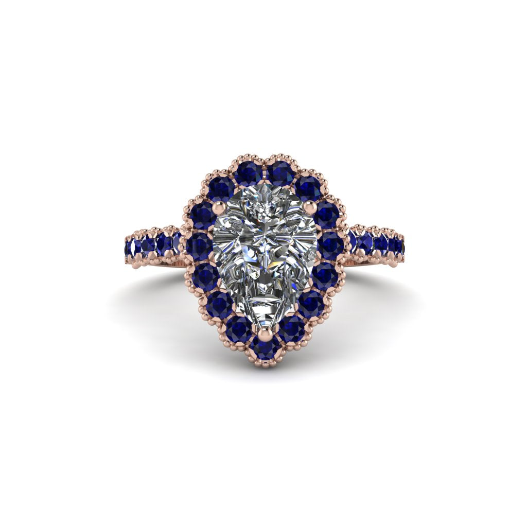 Halo Pear Diamond Pave Engagement Ring - Ingrid No. 62