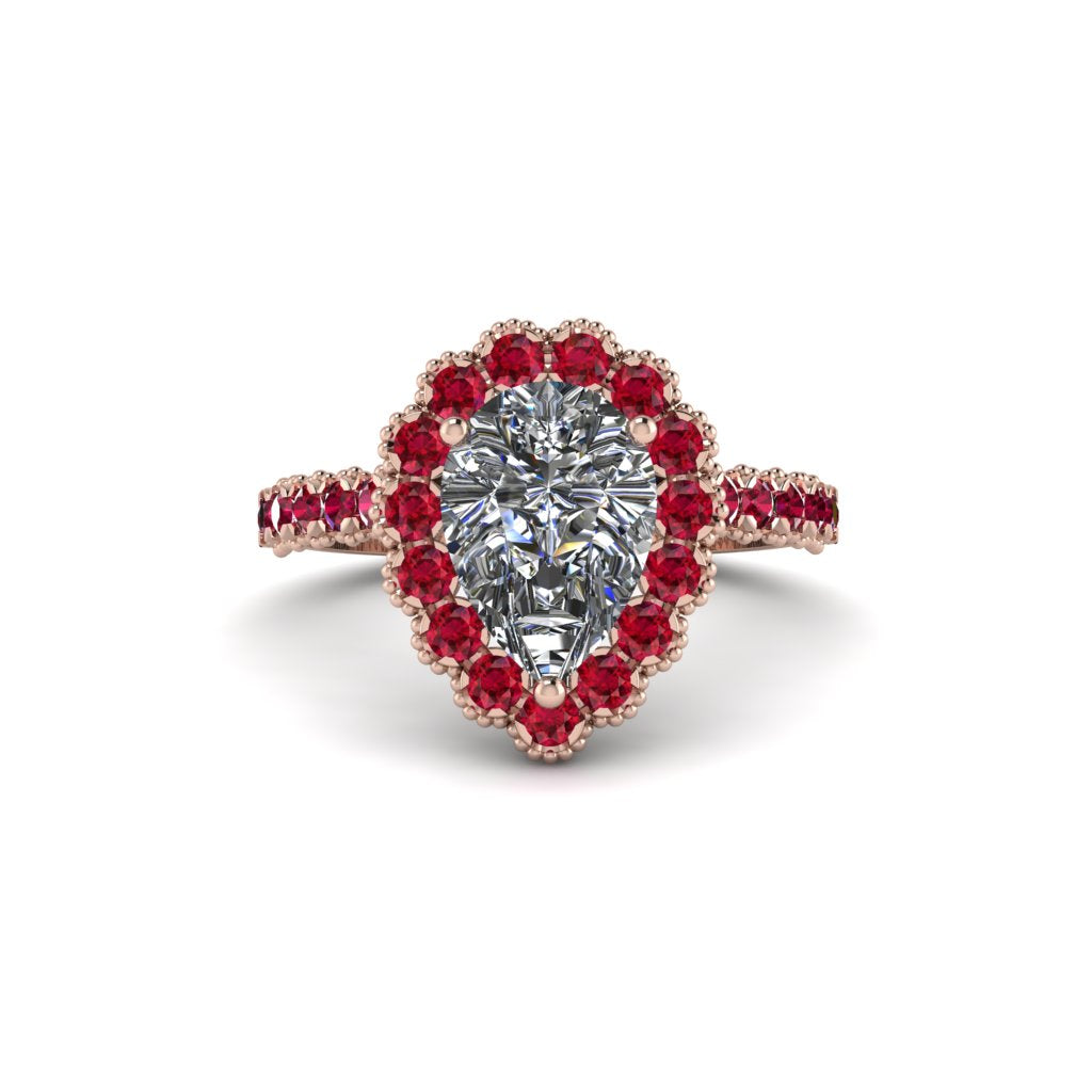 Halo Pear Diamond Pave Engagement Ring - Ingrid No. 47