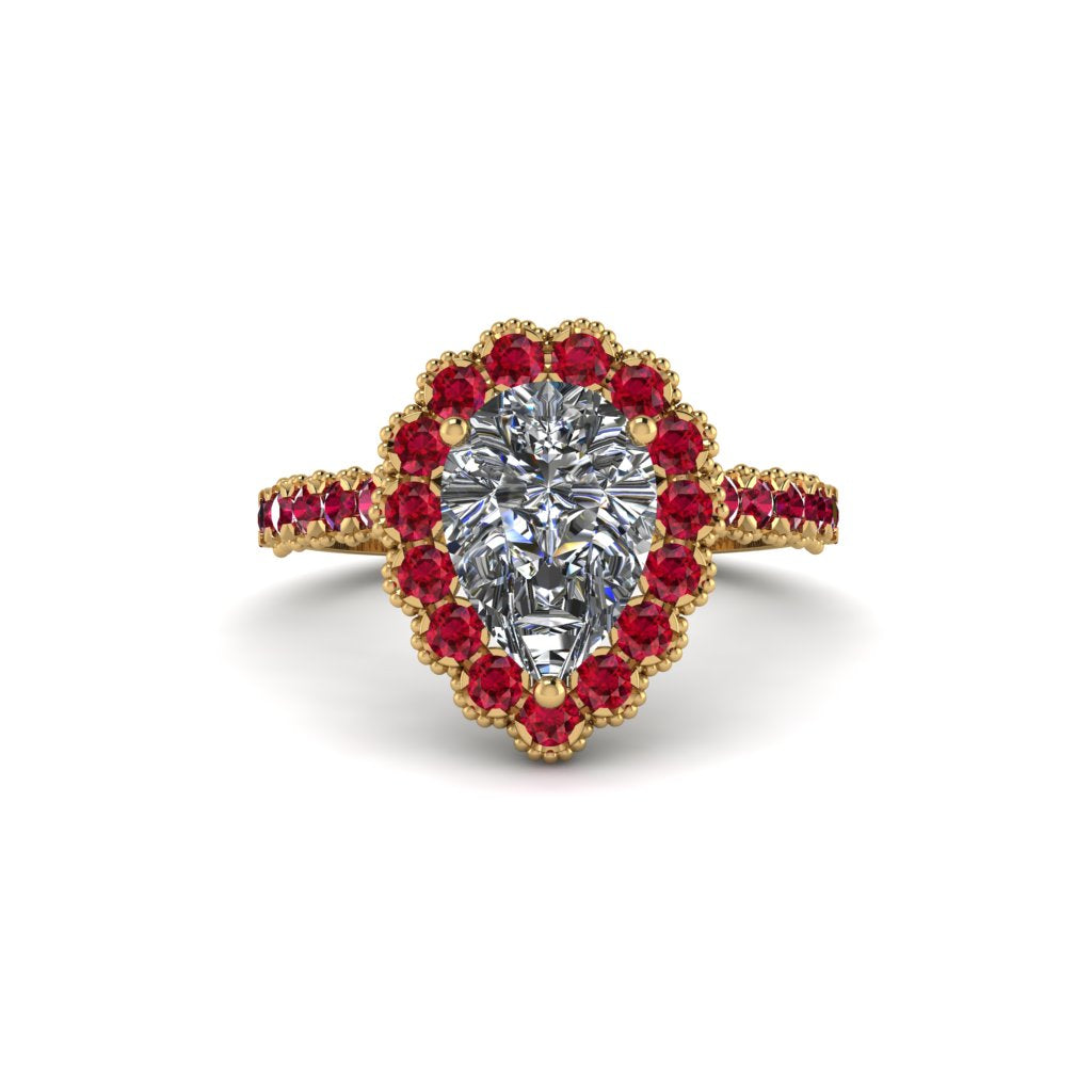 Halo Pear Diamond Pave Engagement Ring - Ingrid No. 46
