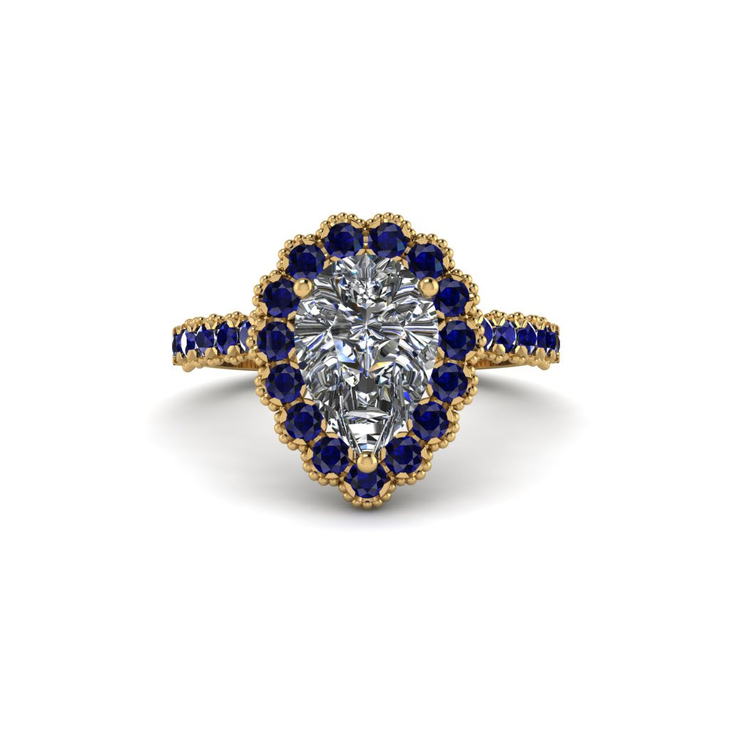 Halo Pear Diamond Pave Engagement Ring - Ingrid No. 61