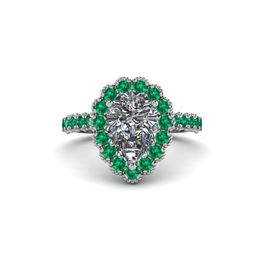 Halo Pear Diamond Pave Engagement Ring - Ingrid No. 18
