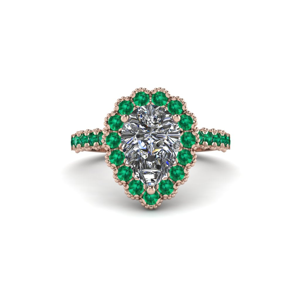Halo Pear Diamond Pave Engagement Ring - Ingrid No. 17