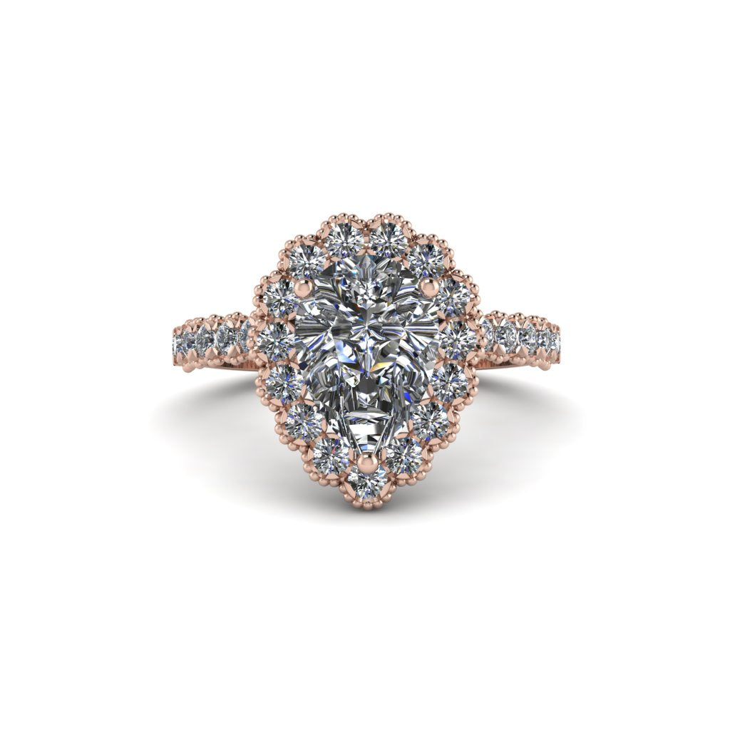Halo Pear Diamond Pave Engagement Ring - Ingrid No. 2