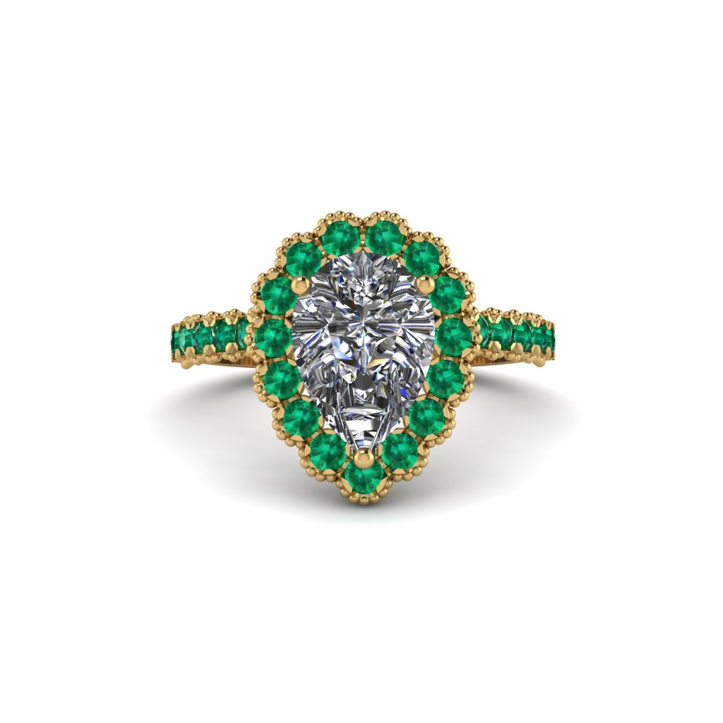 Halo Pear Diamond Pave Engagement Ring - Ingrid No. 16
