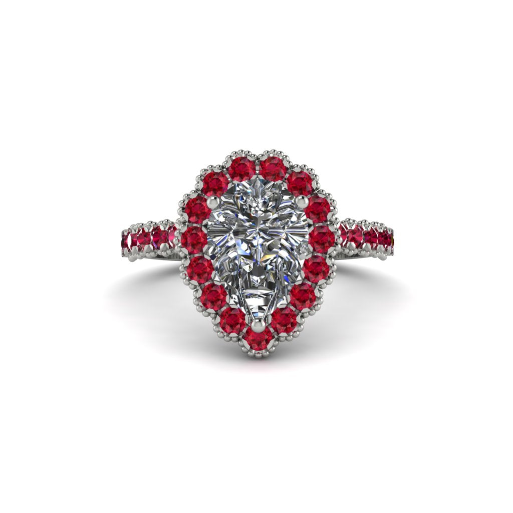 Halo Pear Diamond Pave Engagement Ring - Ingrid No. 48