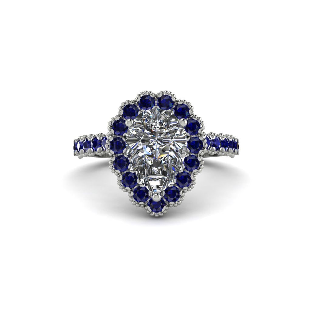 Halo Pear Diamond Pave Engagement Ring - Ingrid No. 63