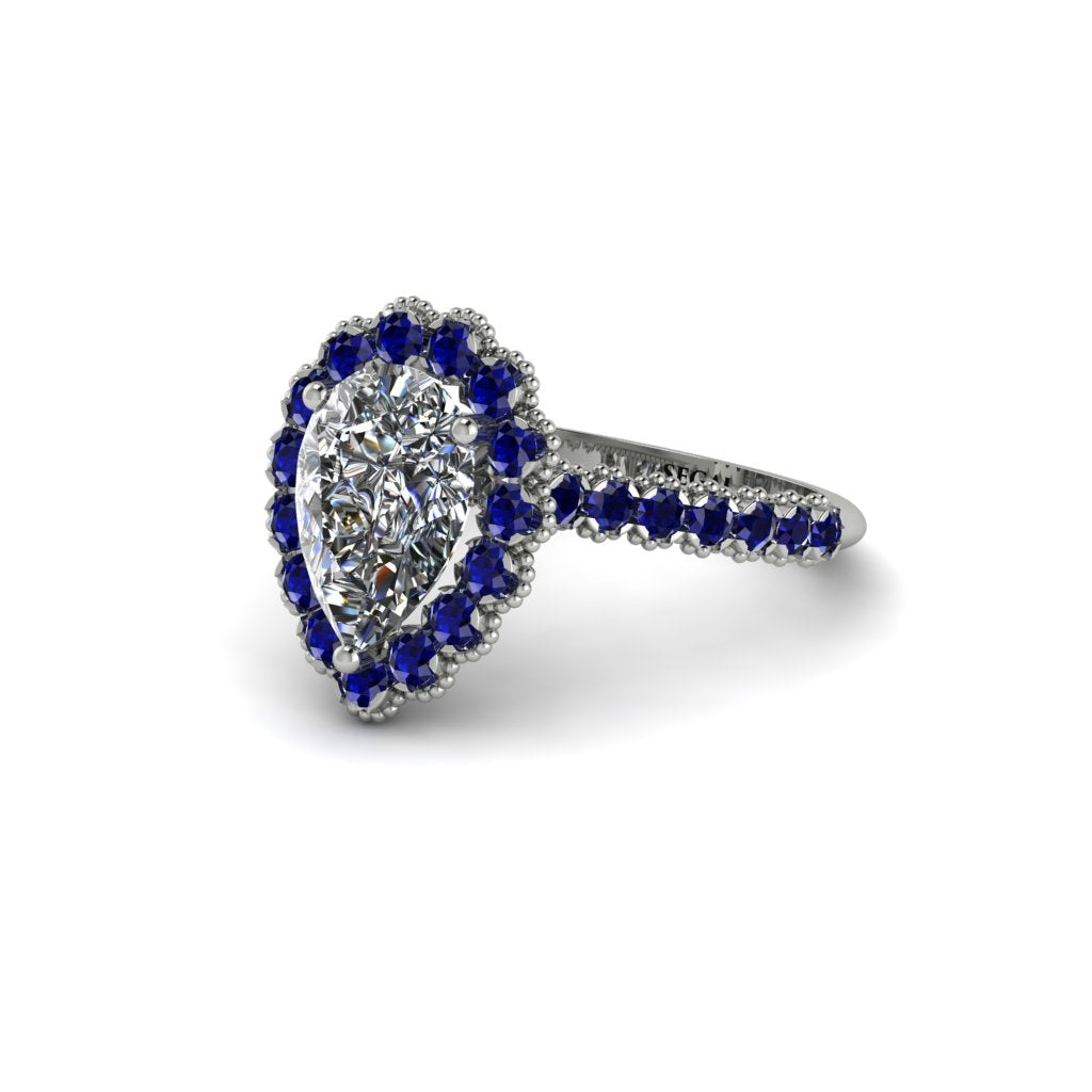 Halo Pear Diamond Pave Engagement Ring - Ingrid No. 63