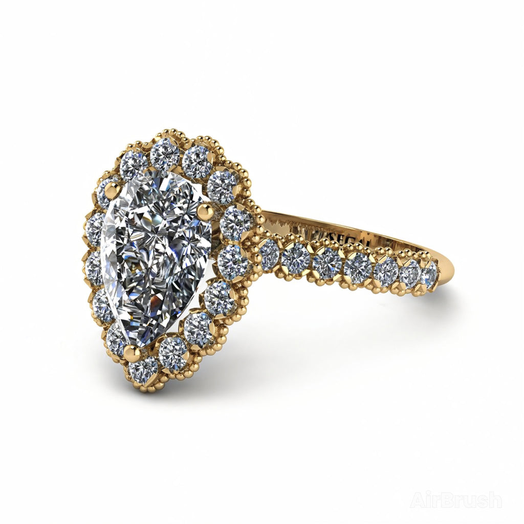 Halo Pear Diamond Pave Engagement Ring - Ingrid No. 1