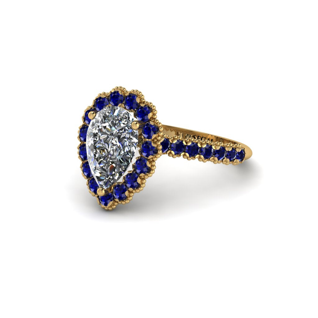 Halo Pear Diamond Pave Engagement Ring - Ingrid No. 61