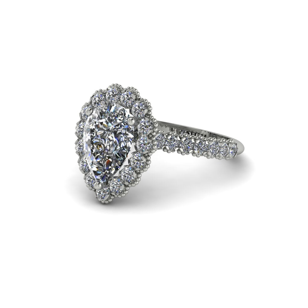 Halo Pear Diamond Pave Engagement Ring - Ingrid No. 3