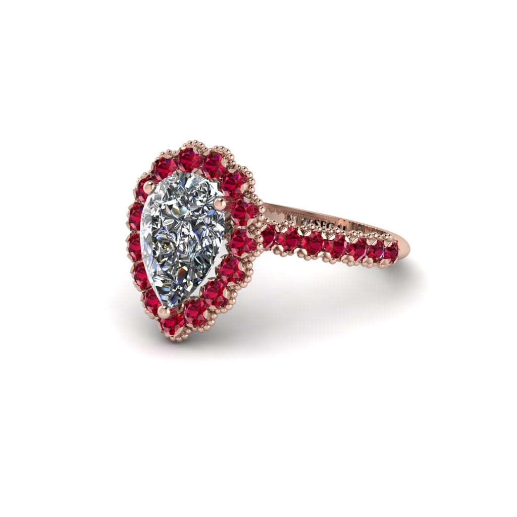 Halo Pear Diamond Pave Engagement Ring - Ingrid No. 47