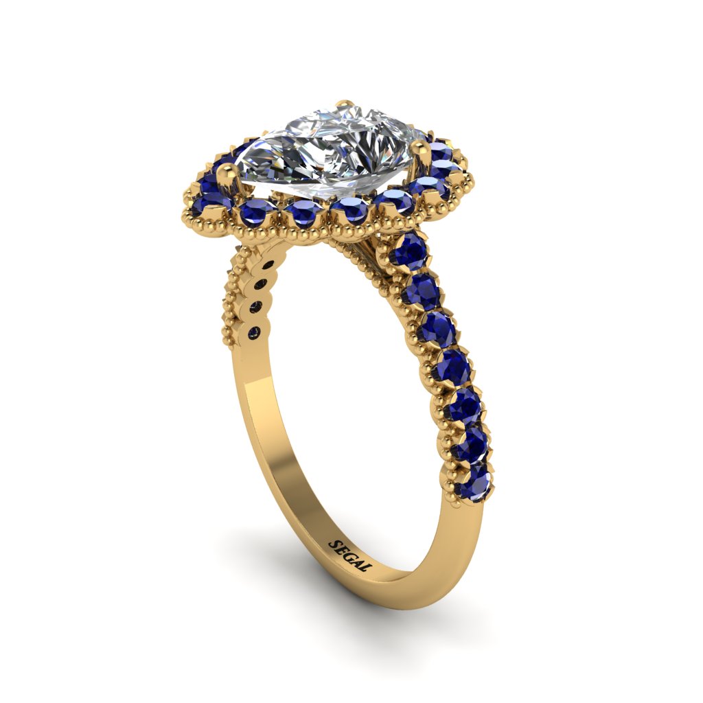 Halo Pear Diamond Pave Engagement Ring - Ingrid No. 61