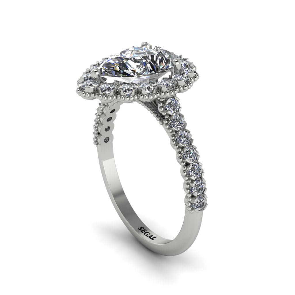 Halo Pear Diamond Pave Engagement Ring - Ingrid No. 3