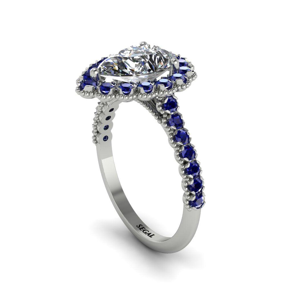 Halo Pear Diamond Pave Engagement Ring - Ingrid No. 63