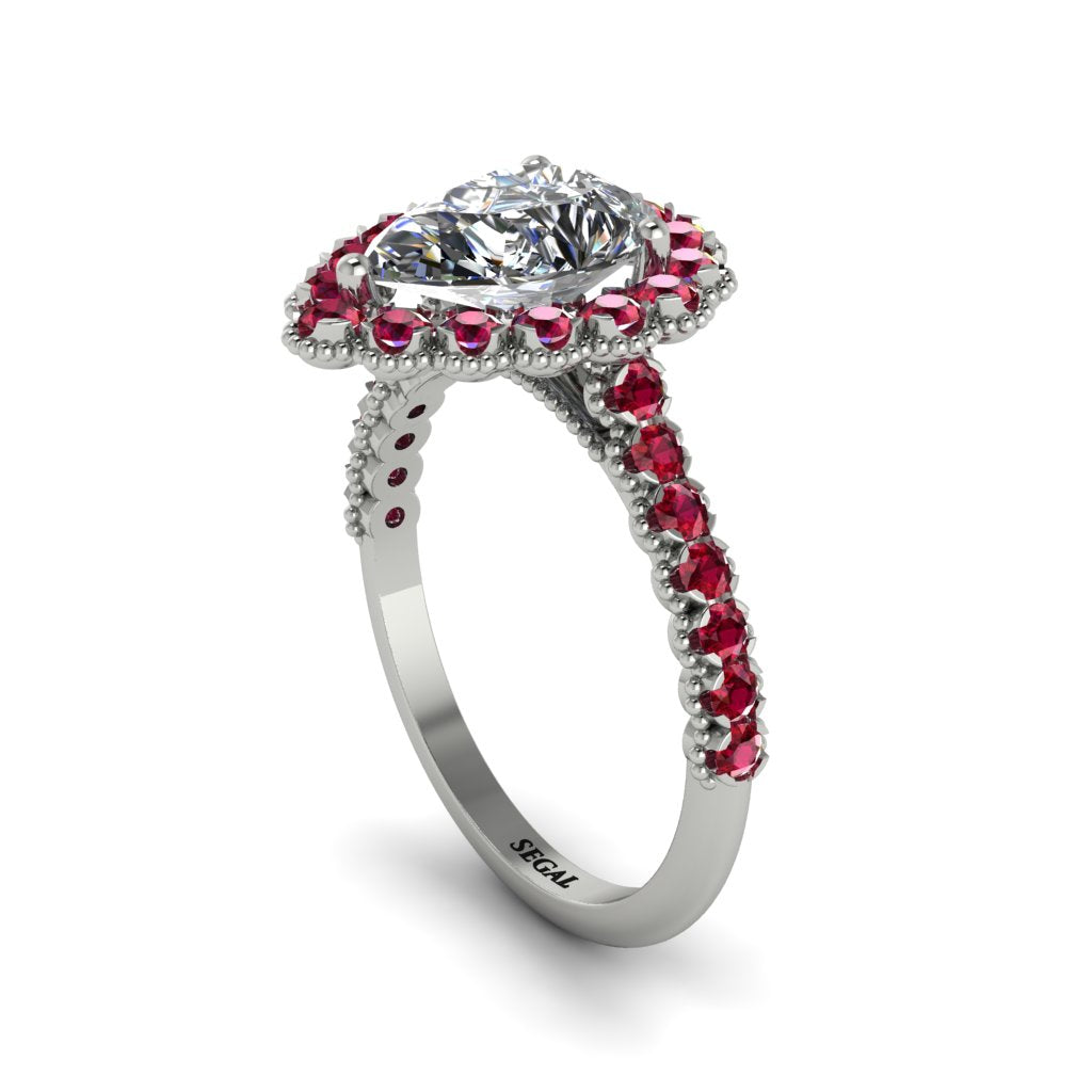 Halo Pear Diamond Pave Engagement Ring - Ingrid No. 48